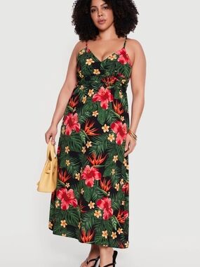 Absolutely Love It Multicolor Plus Size Tropical Floral Maxi 100% Rayon Dress 1X